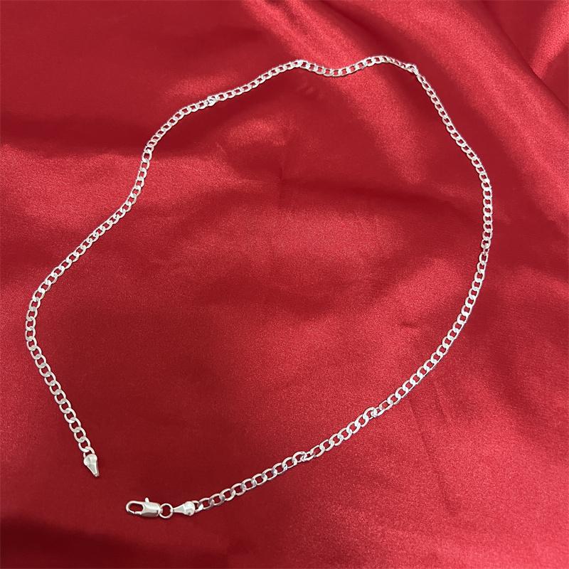 925 Sterling Silver Single Buckle Necklace 4mm Chain For Woman Man Wedding Engagement Party Jewelry