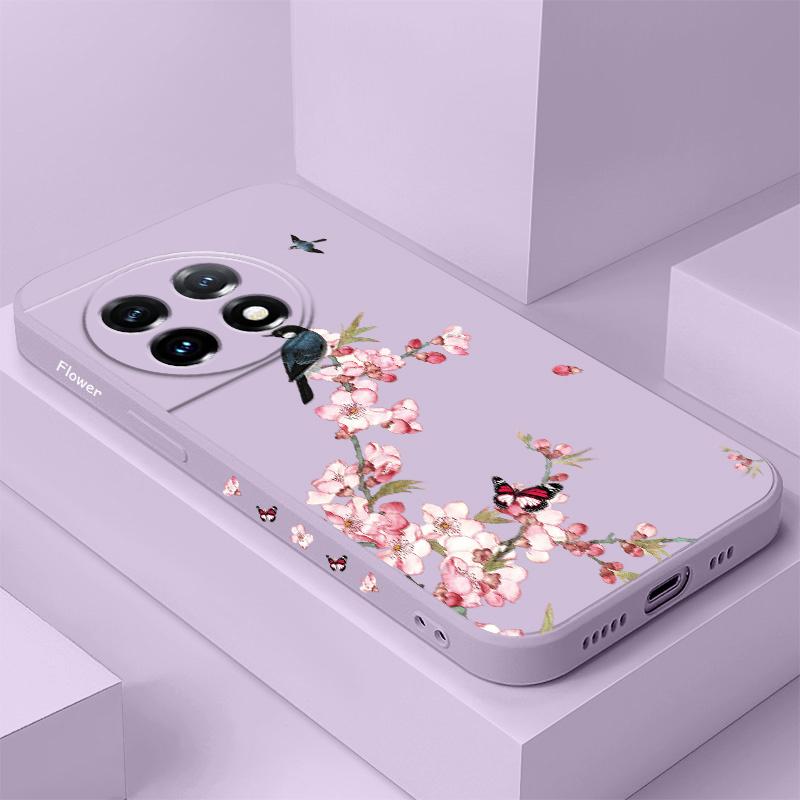 Peach Butterfly Phone Case For Oneplus 13 13R 12 12R 11 11R 10 10R 10T 9R 9RT 9 8T 8 7 7T Pro 5G Liquid Silicone Cover