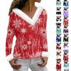 Women's Fashion Casual Long Sleeve V-Neck Christmas Printed Plush Top