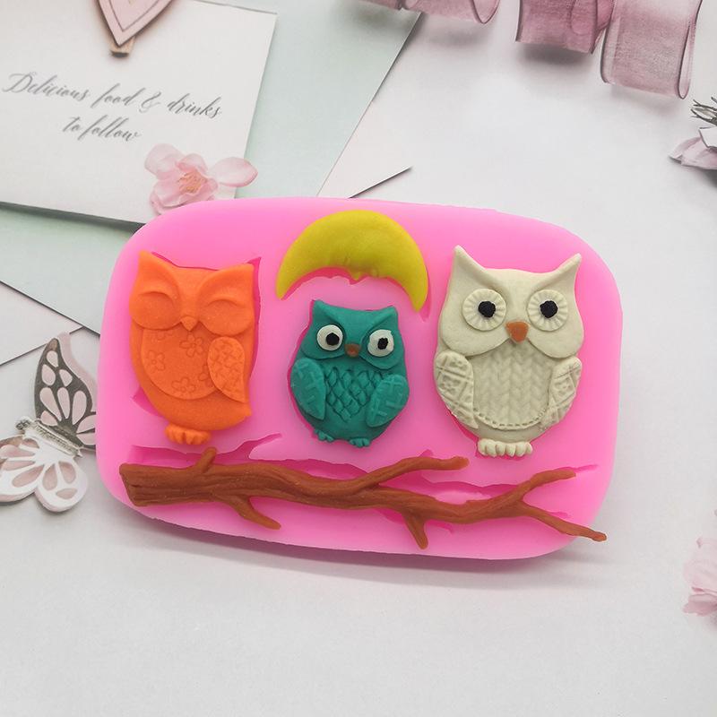 Owl Moon Tree Branch Silicone Mold Animals Fondant Cake Decorating Tools Cupcake Moulds