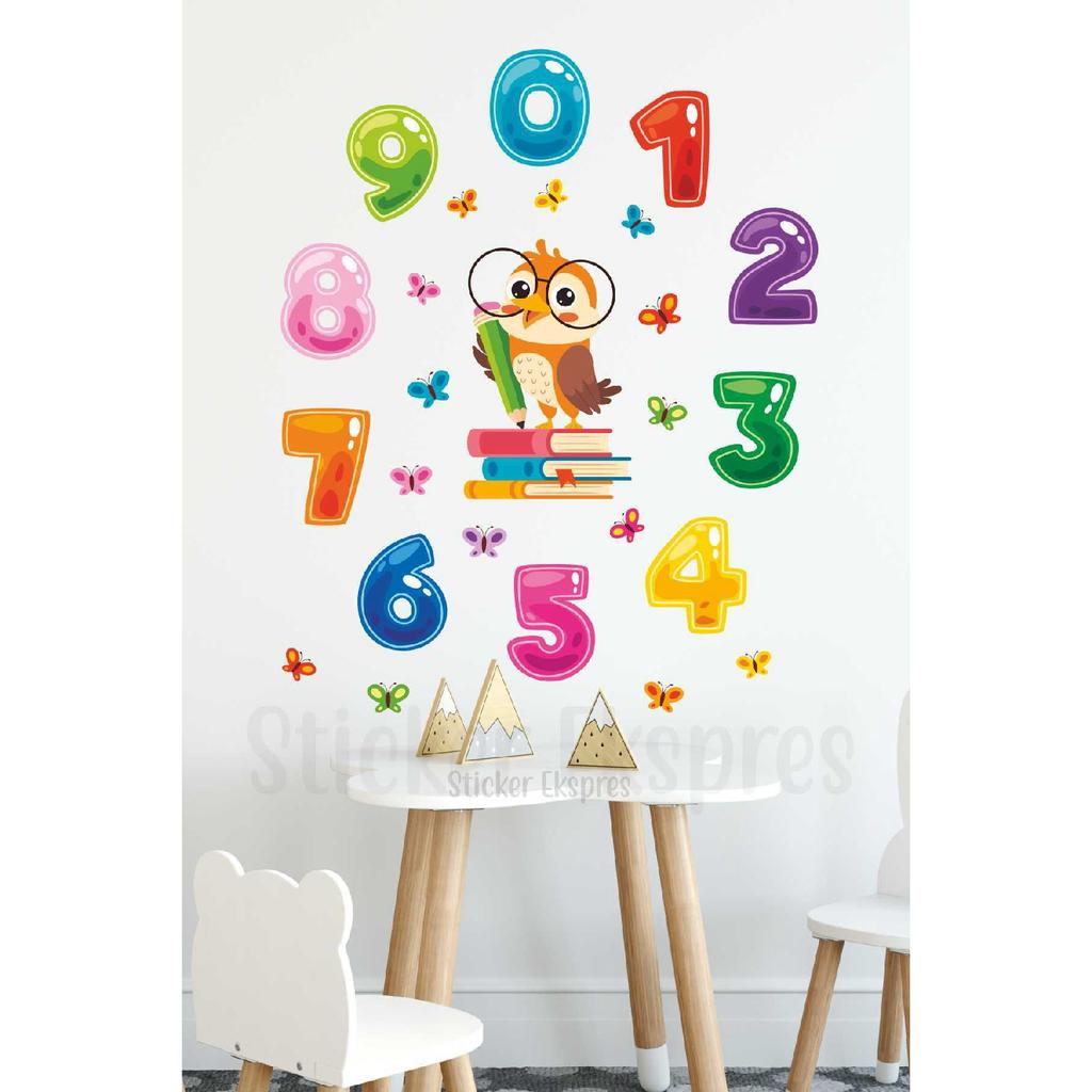 Wise Owl And Figures Figure Kindergarten Nursery School Children's Room Wall Door Glass Sticker Set
