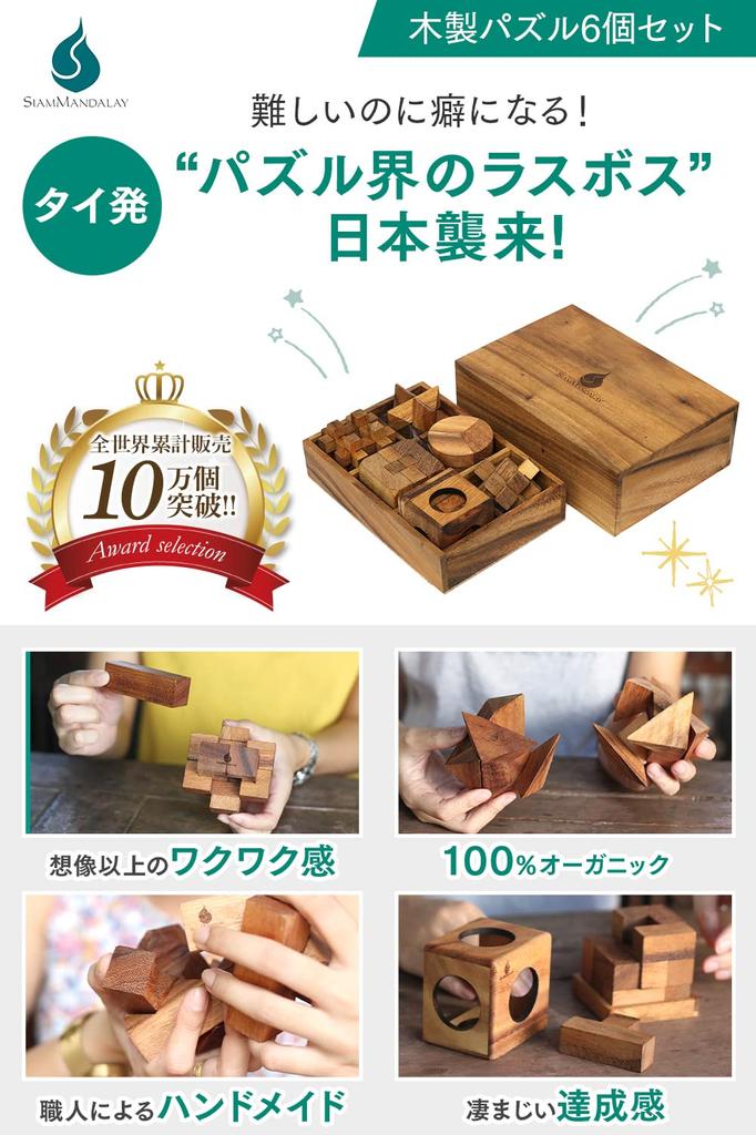 In 5 Minutes To Become the Puzzle Siam Mandalay 3D Puzzle Set of Educational Wooden Wood Magic Kongming Brain Training Cram Unisex [Solve King] 6,