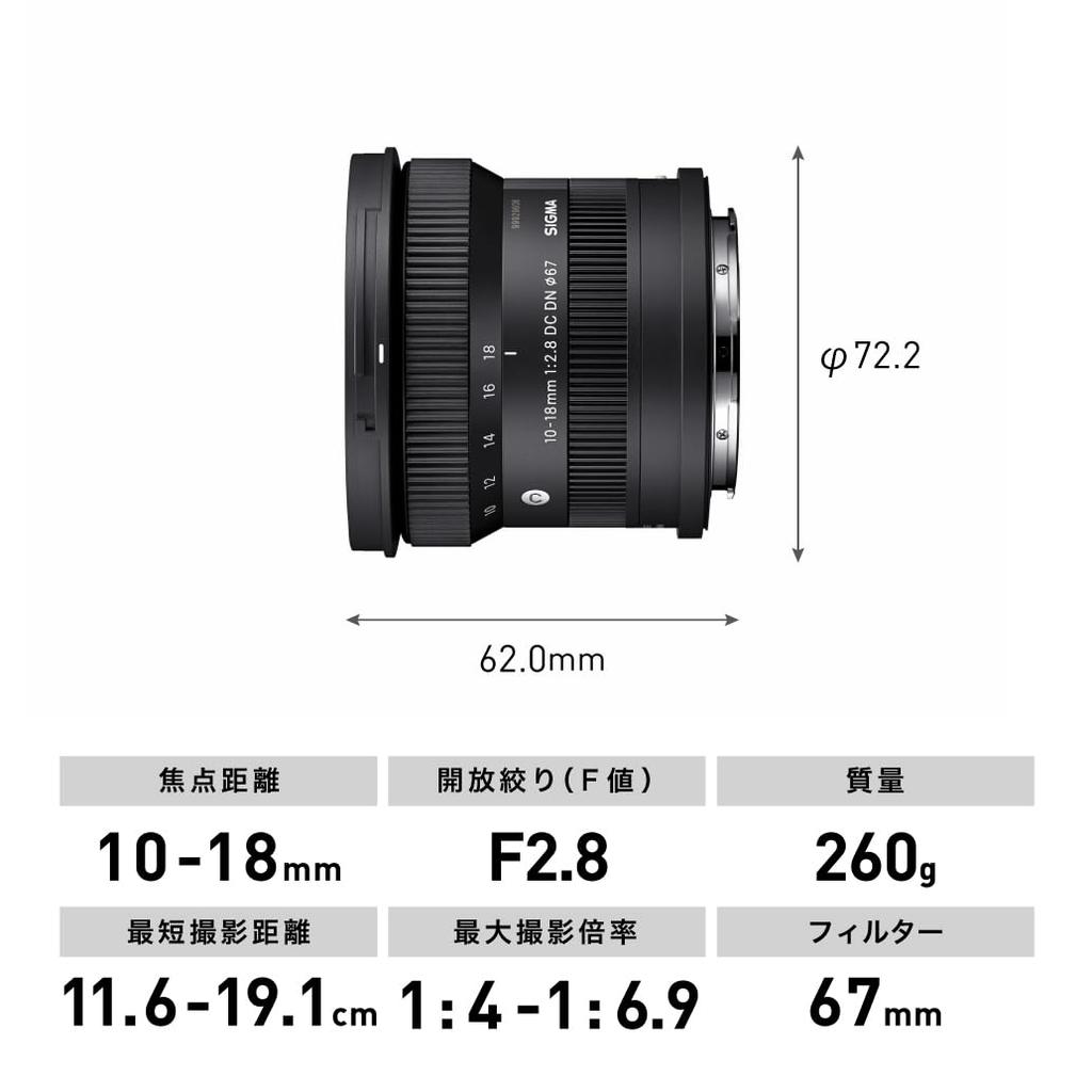 Sigma Lens DC DN L Mount Zoom Wide Angle for Mirrorless Contemporary 10-18mm F2.8 APS-C