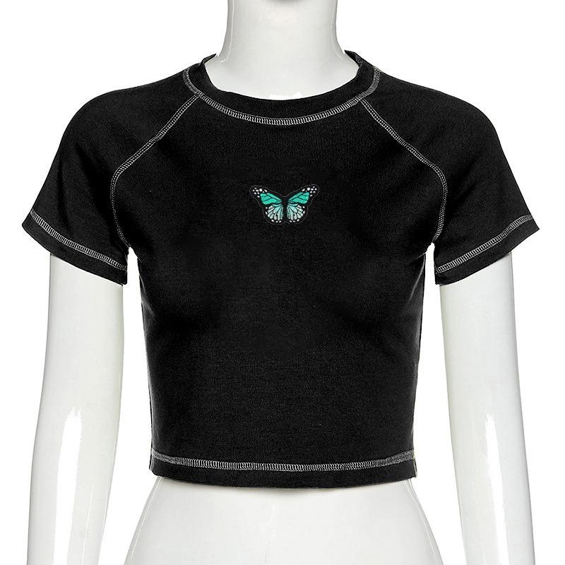 Женская футболка Harajuku Crop Top Harajuku Retro Korean Black Demon Punk Gothic Anime Print Clothes Slim anime