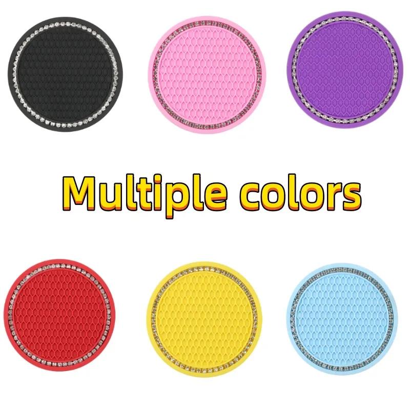 2pcs Non-slip Car Water Cup Pad Diamond Rhinestone Rubber Mat for Bottle Holder Coaster Auto Interior Anti-skid Cup Holders 7cm