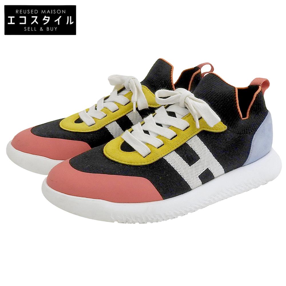 Hermes Men's Crew Sneakers, Suede and Knit Fabric, H Logo, Multicolor, Size 11.2" Shoes 44 multicolorUsed