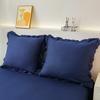 Premium Cotton Bedding 140x200 with Navy Blue Ruffles