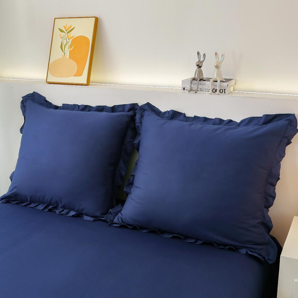 Premium Cotton Bedding 140x200 with Navy Blue Ruffles