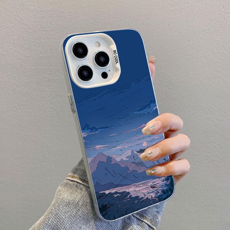 Аниме Небо Пейзаж Арт Картина Лазерный Чехол Для Телефона Для iPhone 12 13 Mini Pro Max 11 14 16 15 Pro Max Plus Ударопрочный Чехол Fundas
