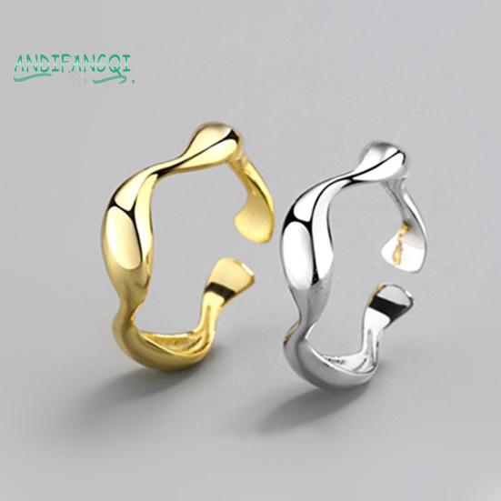 Кольцо на палец с гладким гальваническим покрытием - регулируемая геометрическая форма, декоративная полировка, однотонная неравномерная волна, ювелирные изделия для помолвки