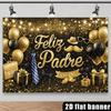 2D Black Gold Father's Day Backdrop, Feliz Padre Tie & Balloon Photography Background