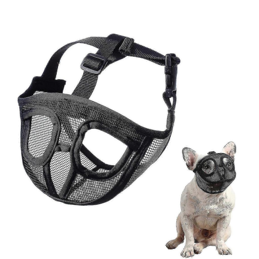Short Snout Dog Muzzle Bulldog Muzzle Drinkable Adjustable Breathable Mesh for Training Biting Barking less