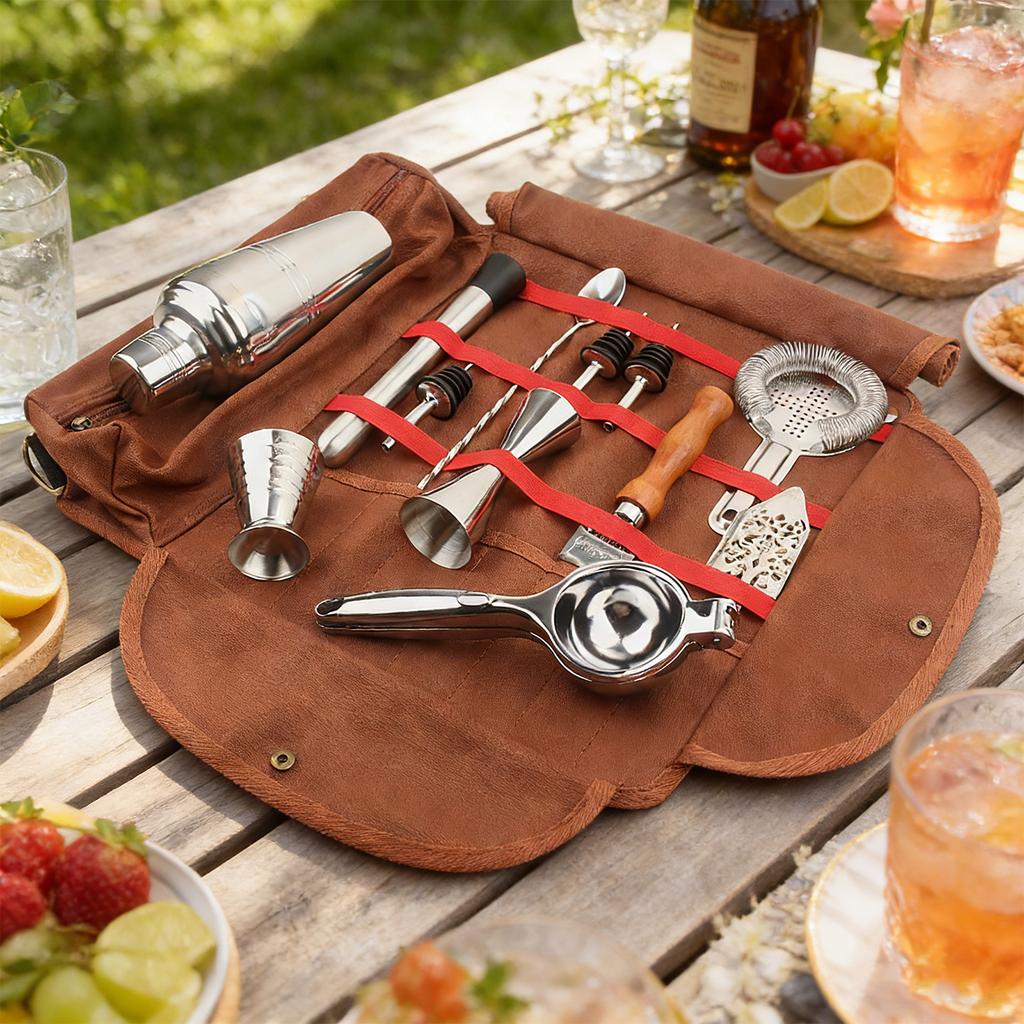 Roll Up Traveling Bar Bag (Without Tools) with Shoulder Strap Bartender Kit Travel Bag for Carrying Cocktail Shaker Set