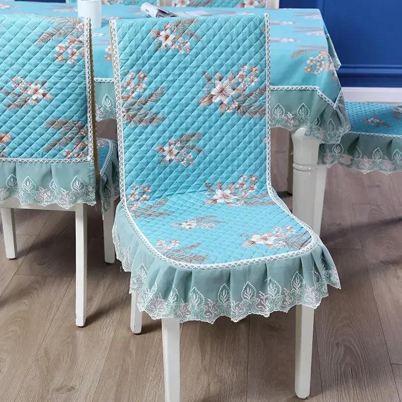 Кружевная спинка стула, стол и чехол на стул, домашняя прямоугольная скатерть, художественная скатерть, обеденный стул, встроенная подушка