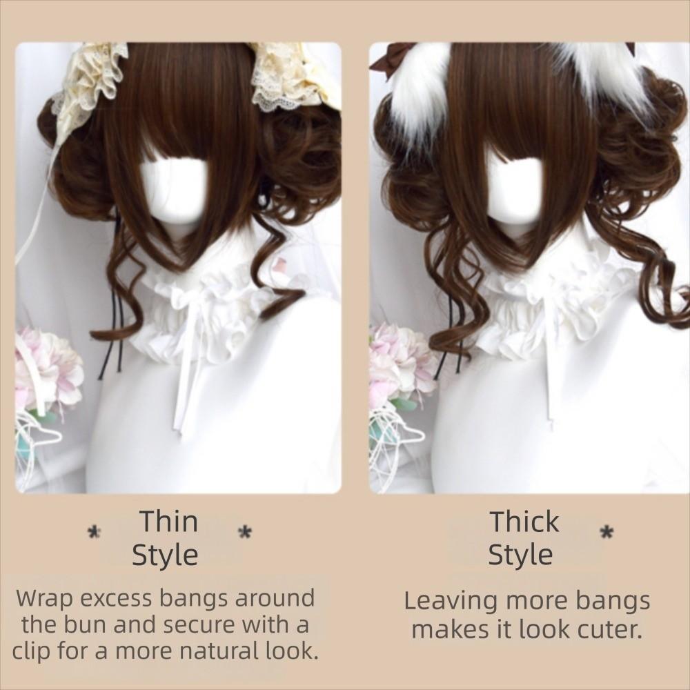 Synthetic Lolita Wig with Bangs Blonde Flower Bun Head Wig Short Curly Double Ponytail Bun Girl