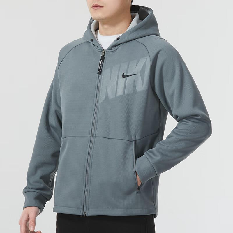 Nike Однотонная повседневная куртка с длинным рукавом и капюшоном, с рукавами реглан, мужские куртки, цвет синий-серый FN3057-084