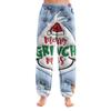Women's Christmas  Print Trousers With Drawstring Cuffs Casual Pants And Pajamas