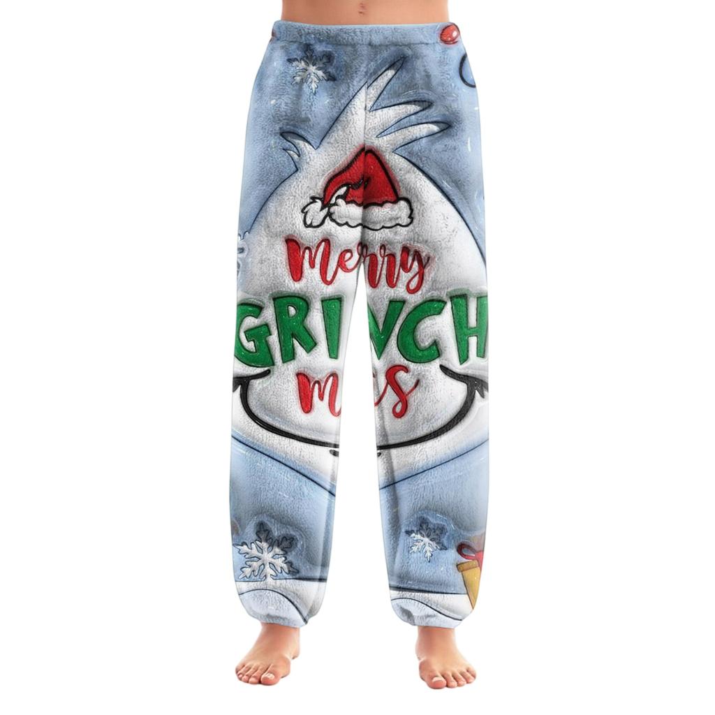Women's Christmas  Print Trousers With Drawstring Cuffs Casual Pants And Pajamas