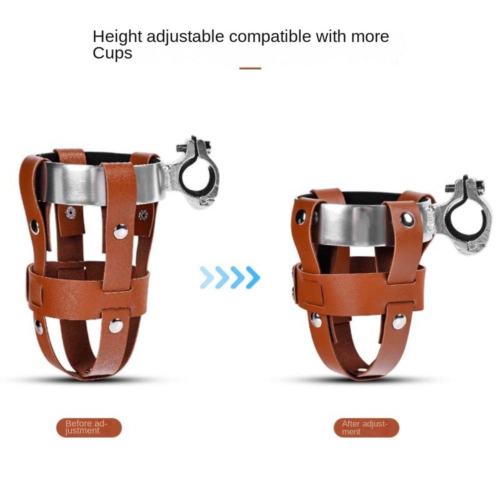 Bicycle Aluminum Alloy+PU Leather Kettle Holder Adjustable Handle Buckle Adjustable Cup Holder Retro Style Riding Bottle Bracket