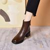 Женские осенне-зимние модные ботильоны с квадратным носком, простым темпераментом, толстым каблуком и задней молнией, женские прямые ботинки