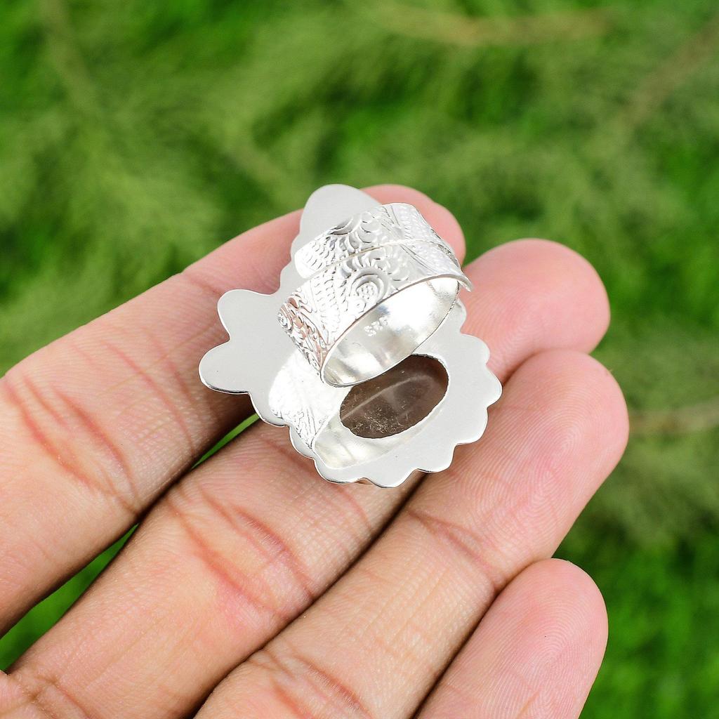 Natural Smoky Quartz Gemstone 925 Silver Promise Adjustable Ring For Girls