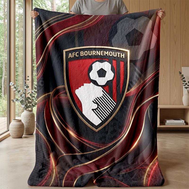 Bournemouth Football Print Flannel Blanket, Soft Warm Lightweight Throw Blanket for Sofa Bed Camping