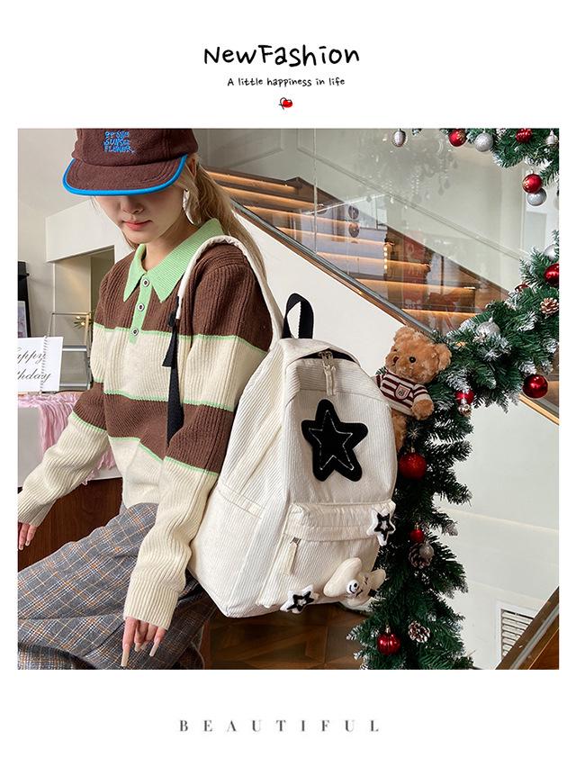 Star Women's Corduroy Backpack - Large Capacity, College Style for Junior & High School Students