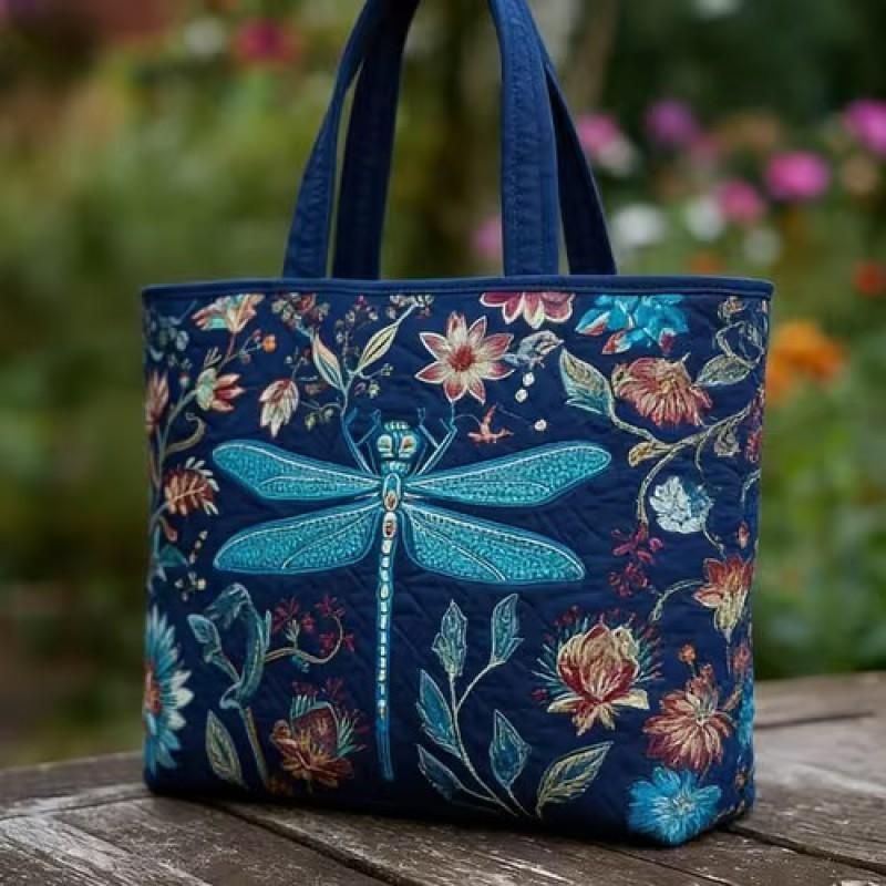 Bird Print Quilted Tote Bag - Fashion Shoulder Handbag Daily Use