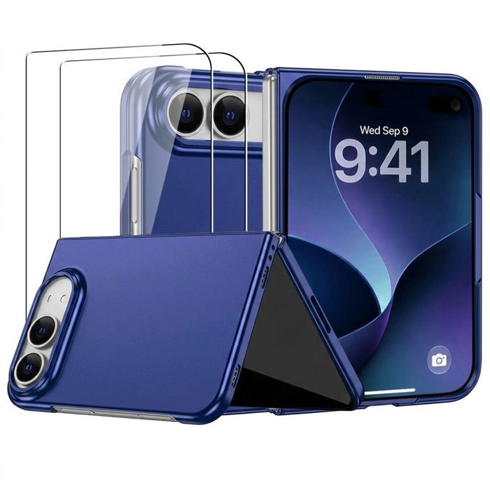 Coque + 2 Verres Trempés pour iPhone Duo, Protection Rigide Anti-Rayures Antichoc Bleu Marine