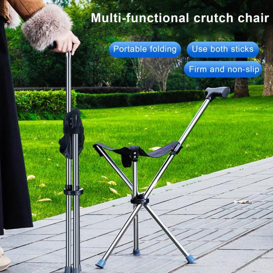 Multi-purpose Folding Stool Trekking Pole Portable Lightweight Walking Stick with 3 Legged Seat Outdoor Climbing Crutch Cane Elderly Walking Aid
