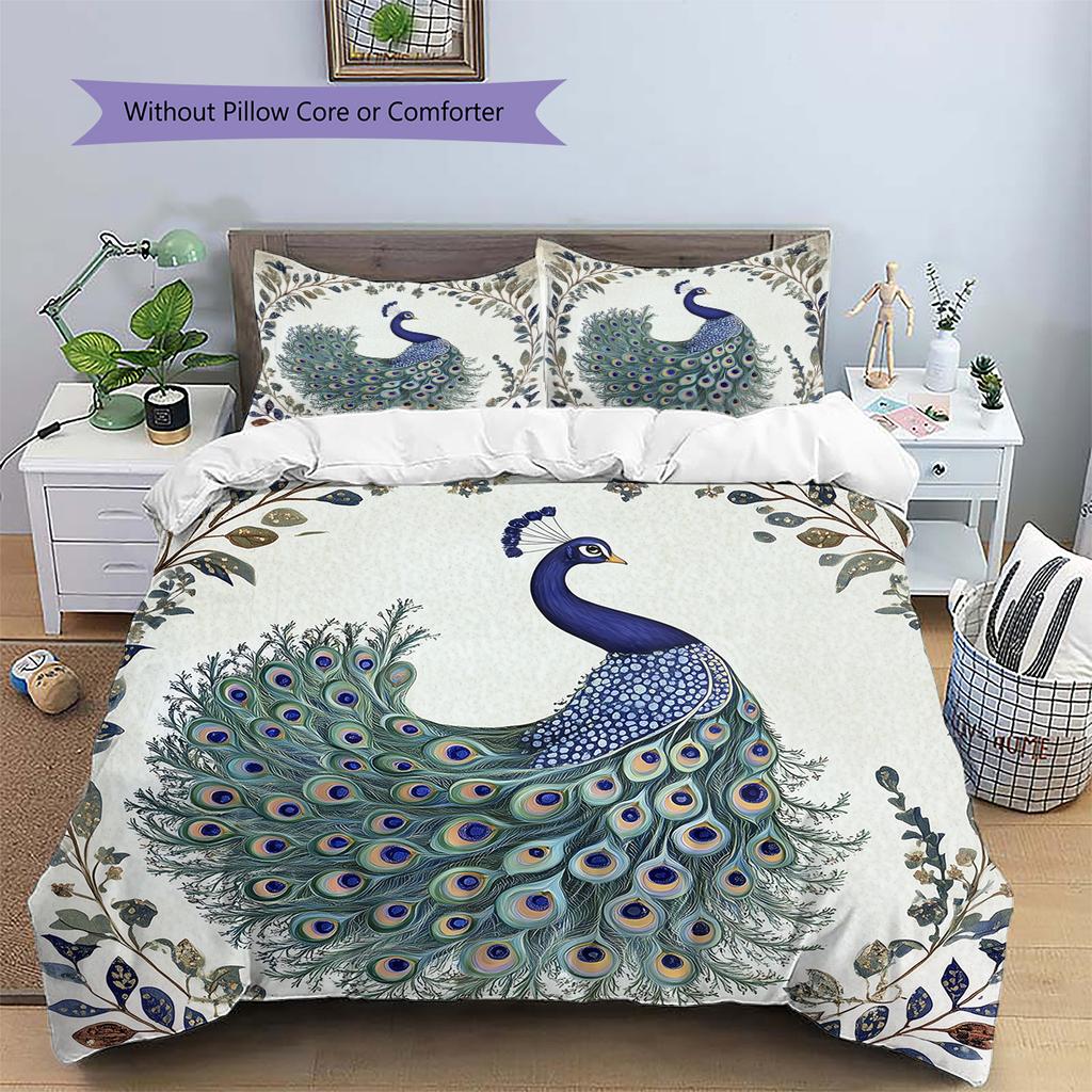 Peacock 2  Pattern Bedding Quilt Set Quilt Cover Pillowcase Home Decoration  Gift (1 * duvet cover + 2 * pillowcase, without core)