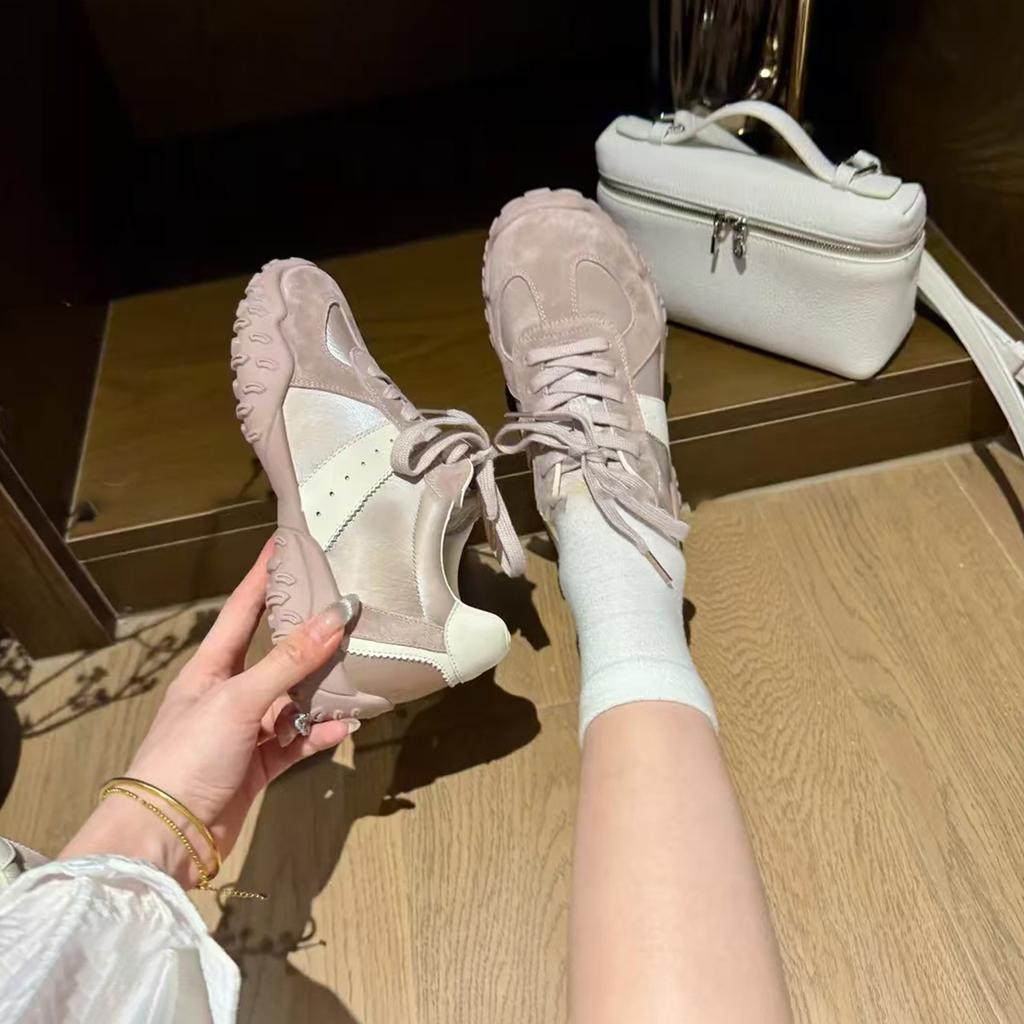 Версия из коровьей кожи~ Новые маленькие кроссовки для немецких тренировок с увеличением внутренней высоты, женские универсальные повседневные спортивные кроссовки на шнуровке, обувь на толстой подошве Forrest Gump