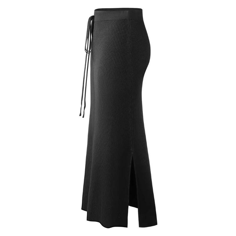 Женская однотонная узкая юбка с разрезом по бокам, длинные юбки в стиле бохо, повседневная юбка длиной ниже колена с высокой эластичной резинкой на талии, модная макси-юбка для пригородных поездов