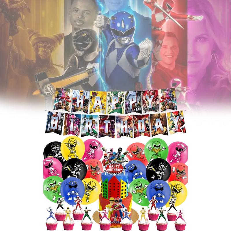 Украшения для дня рождения Могучих рейнджеров-морфингеров с воздушными шарами на тему динозавров и топперами для торта для мальчиков
