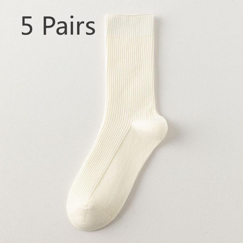 5 Pairs of Female Autumn and Winter New Pinstripe Pure Cotton Comfortable Fashion All Go Perspirant Breathable Tube Socks