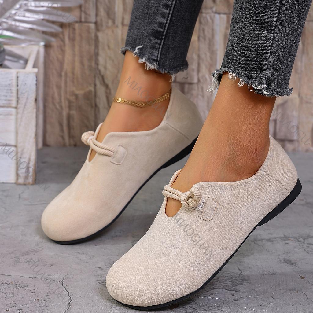 Retro Flat Shoes Women Autumn New Shallow Loafers Women's Casual Comfortable Solid Color Women's Shoe Suede Slip On Single Flats
