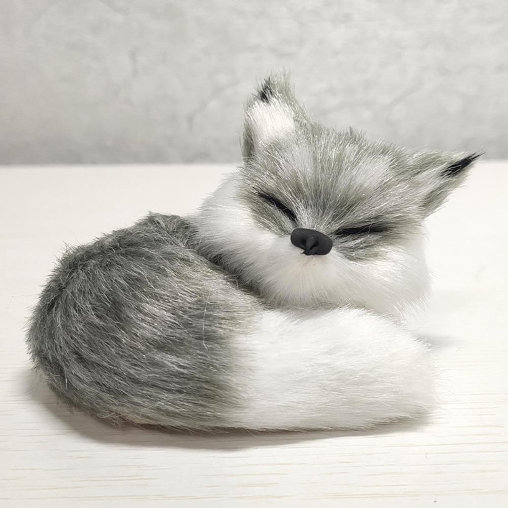 1PC Mini Simulation Fox Plush Ornament Squatting Fox Model Figurine Doll for Home Decoration Craft Christmas Party Children Gift