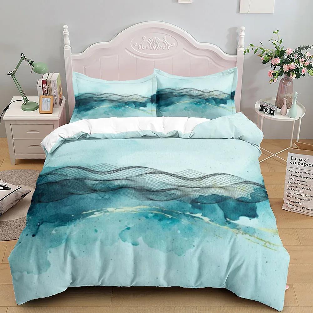 Turquoise Heart Wave Abstract Duvet Cover Collection King Queen Double Full Twin Single Size With Bed Linen Collection