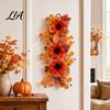 Thanksgiving Door Hanger Ornament Artificial Fall Sunflower Wall Hanging, Maple Leaf Garland with Butterfly, Autumn Harvest Decoration for Hanging