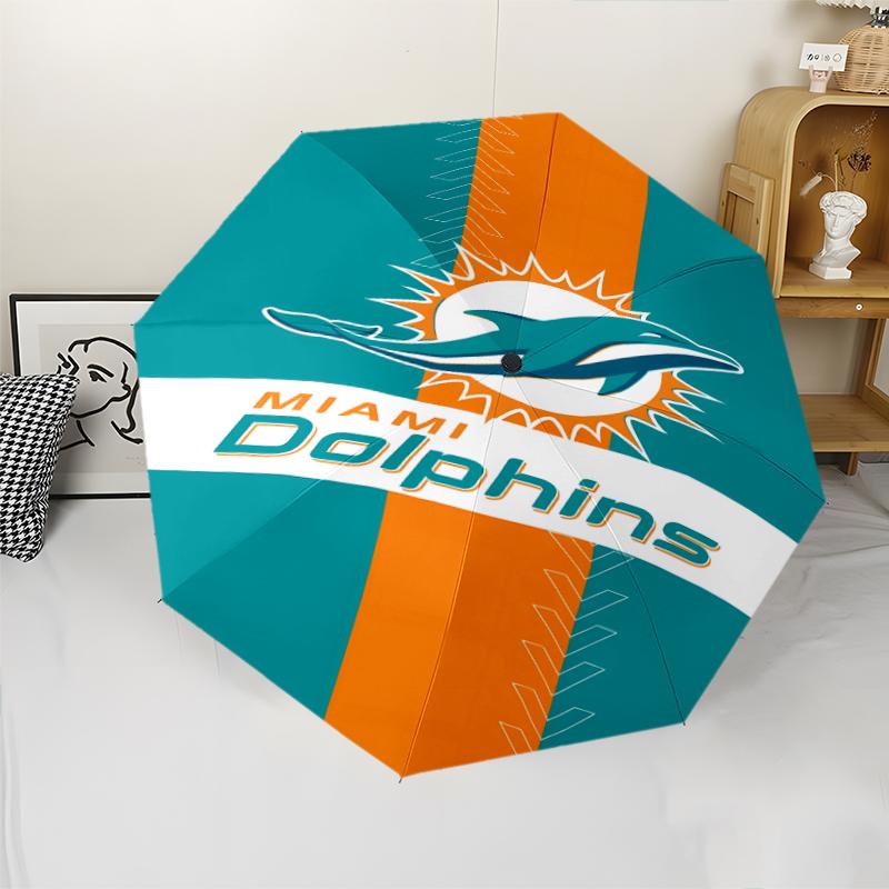 Автоматический зонт с принтом логотипа Miami Dolphins, 8 спиц, железный каркас, пластиковая ручка, подходит для путешествий на открытом воздухе и на каждый день, идеальный подарок