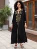 Golden Embroidered Women Black Kaftan House Robe Plus Size Homewear Light Jacket Beachwear Lounge Wear Outfit Cover Up Q1659
