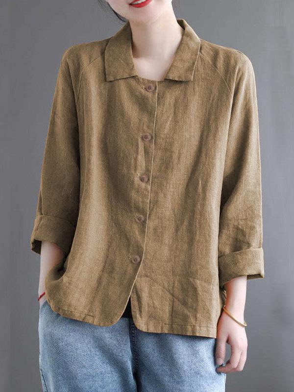 Женская хлопково-льняная куртка-рубашка - Весна/Осень, универсальная однотонная с защитой от солнца