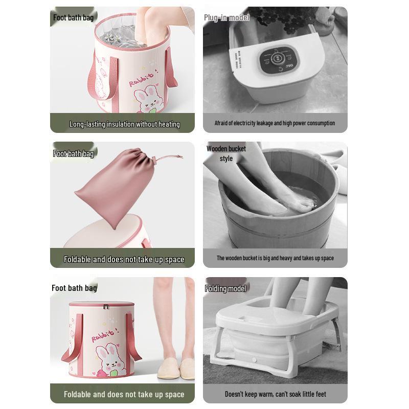 Мультяшное изолированное складное ведро для ножной ванны с крышкой - Портативное, утолщенное для глубокого замачивания