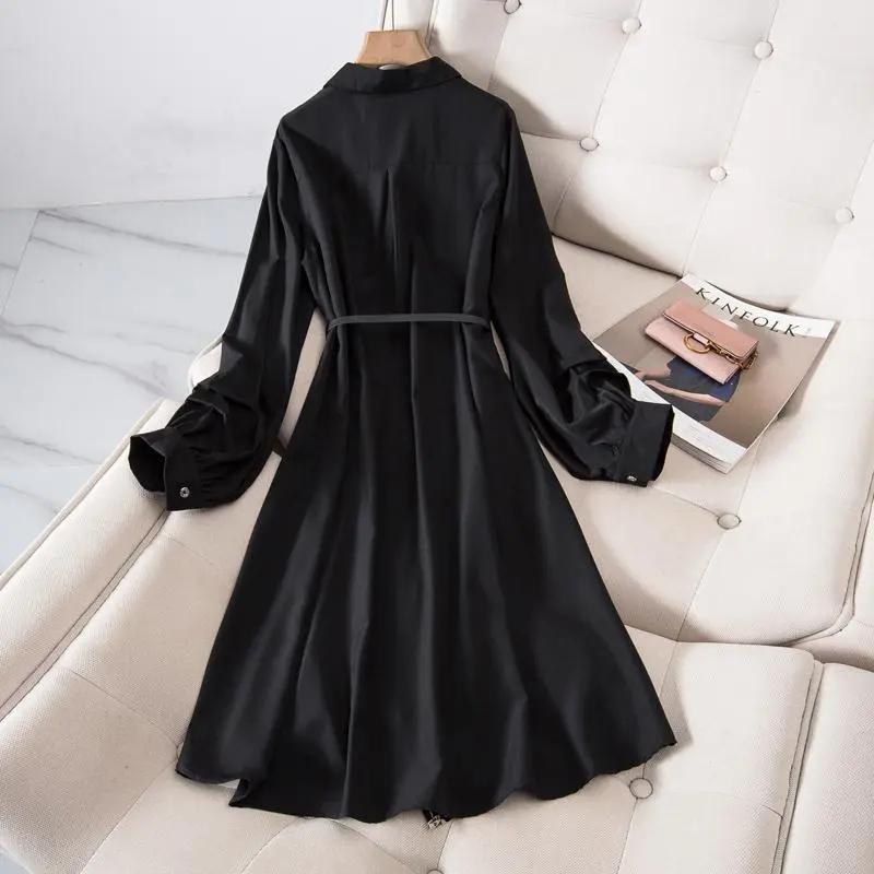 Женское платье-рубашка, свободное платье трапециевидной формы с длинными рукавами, женские платья средней длины на пуговицах со шнуровкой и принтом, свободное платье 4XLDress