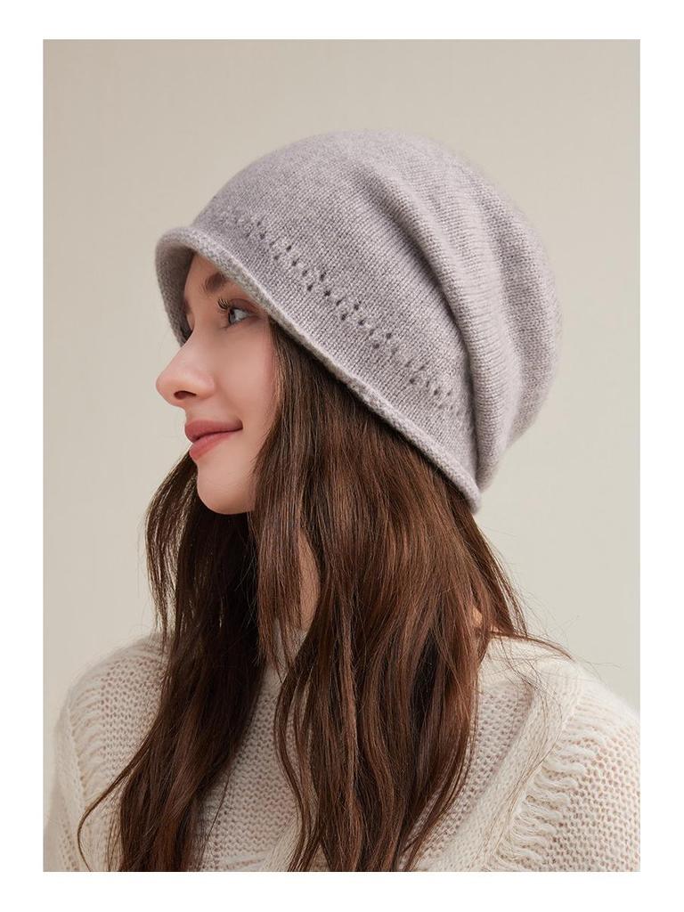 Женская вязаная шапка-бини из чистого кашемира - Универсальная шапка-носок для осени и зимы