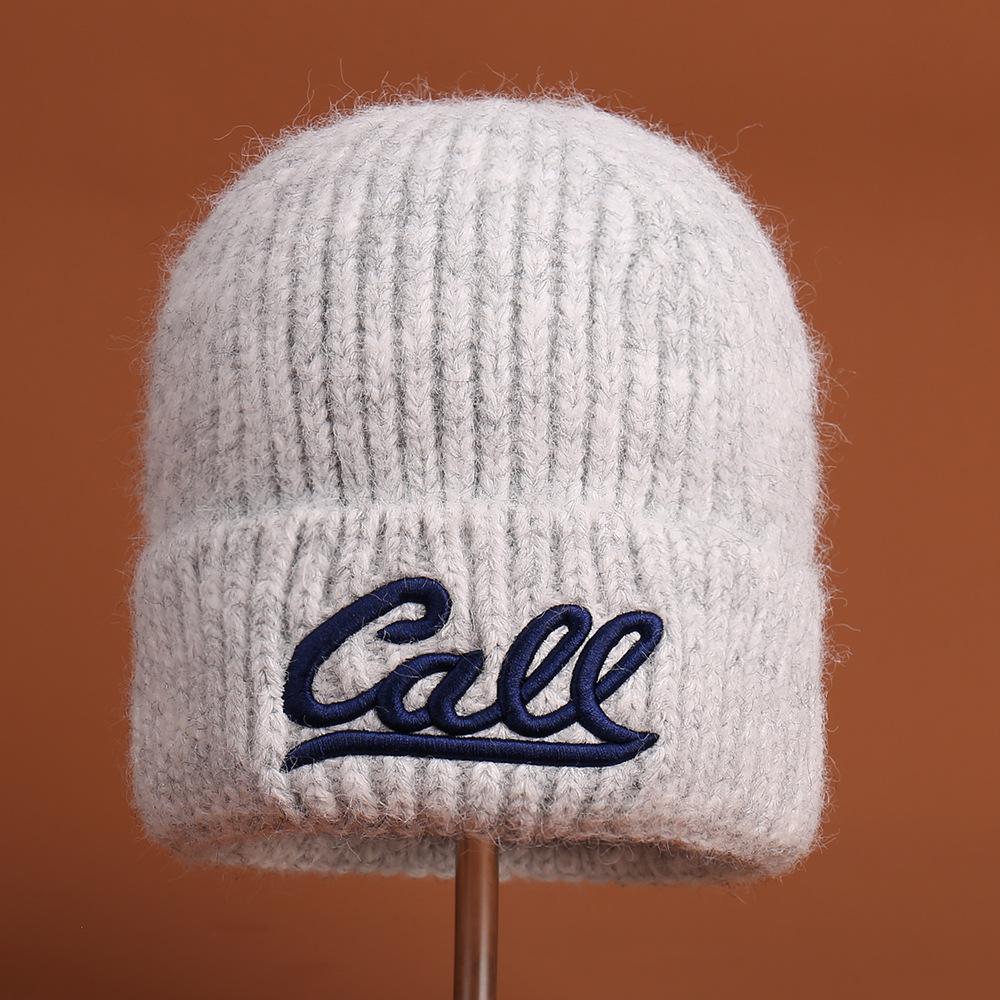 Autumn and winter new fashion embroidery letter decoration versatile knitted hat solid color simple versatile fresh wool hat