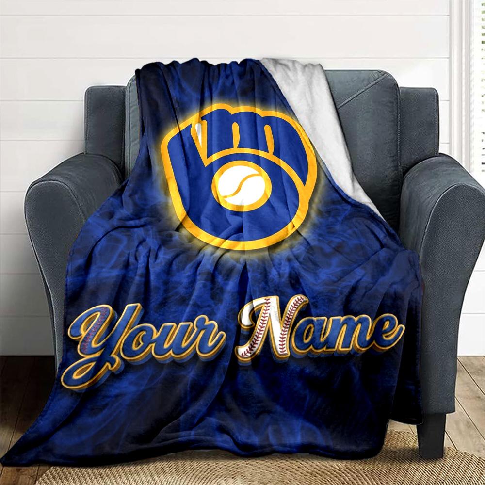 Name Custom Milwaukee Brewers Logo Print Flannel Blanket High Quality Warm Comfortable Cover for All Seasons Perfect for Gifts Home Decor