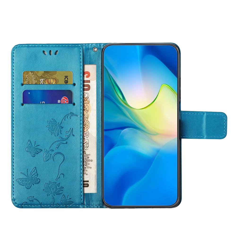 For iPhone 17 Case Wallet Stand Imprinted Butterfly Flower PU Leather Phone Cover