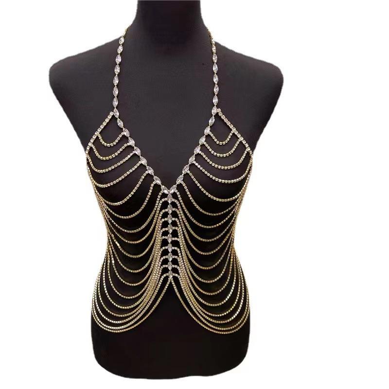European And American New Luxury Rhinestone Fringed Body Chain Underwear, Fashionable And Sexy Crystal Breast Chain Bra Body Jewelry Women