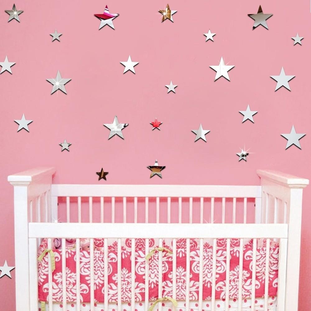 20pcs Self Adhesive Mirror Star Stickers Mirror Finish Decorative Wall Decals Bedroom Decor
